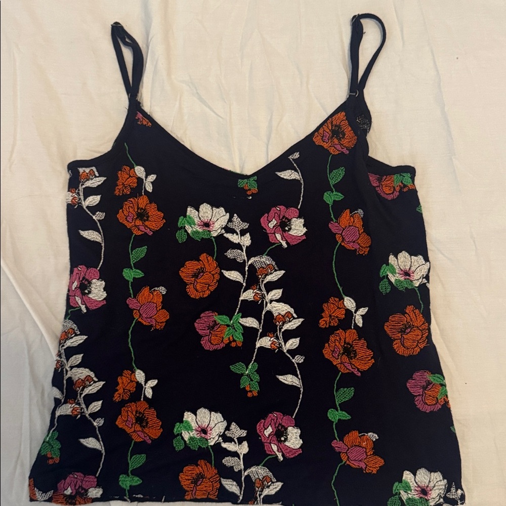 By Anthropologie Navy Embroidered Floral Cami – XS - Picture 3 of 3